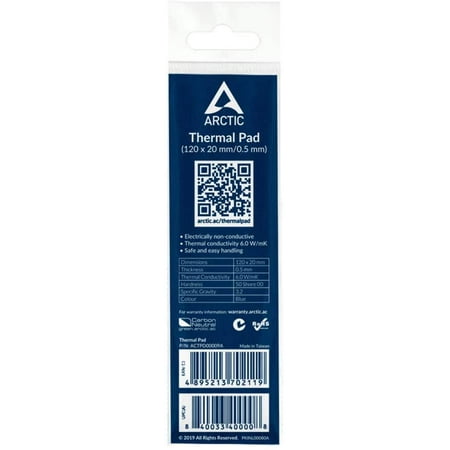 Thermal Pad 120 x 20 x 0.5 mm Thermal Compound for All Coolers Efficient Thermal Conductivity Gap Filler Safe Handling Easy to Apply ARCTIC Thermal Pad 120 x 20 x 0.5 mm Thermal Compound for All Coolers Efficient Thermal Conductivity Gap Filler Safe Handling Easy to Apply ARCTIC